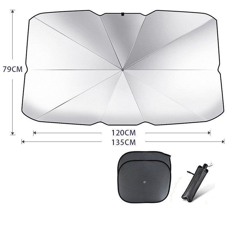 Foldable Car Windshield Sun Shade Umbrella UV Protection Vehicle DealSniper.net Coated silver Large with 2pcs mesh