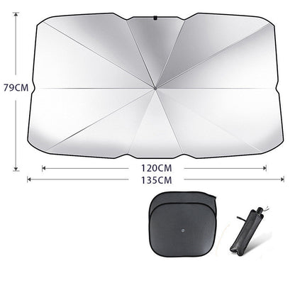 Foldable Car Windshield Sun Shade Umbrella UV Protection Vehicle DealSniper.net Coated silver Large with 2pcs mesh