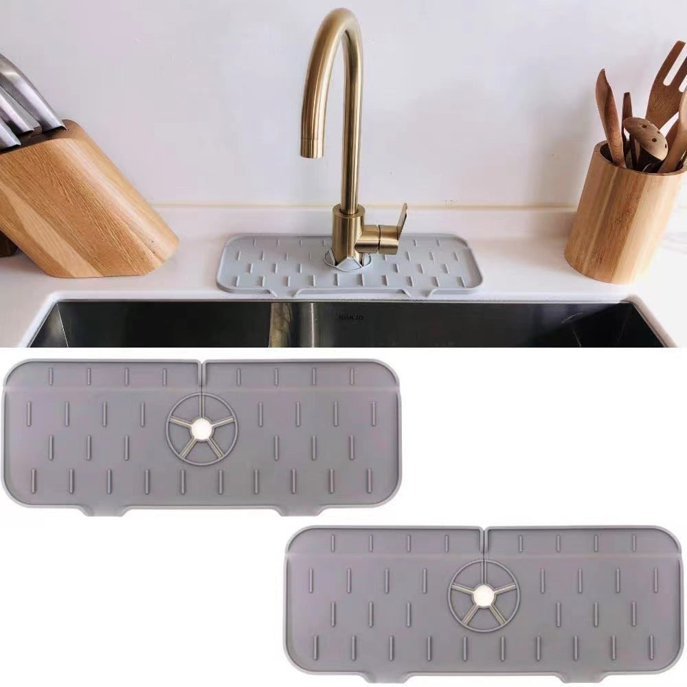 Kitchen Silicone Faucet Absorbent Mat Sink Splash Guard Kitchen dealsniper-net Grey 37x14x0.5 3PCS