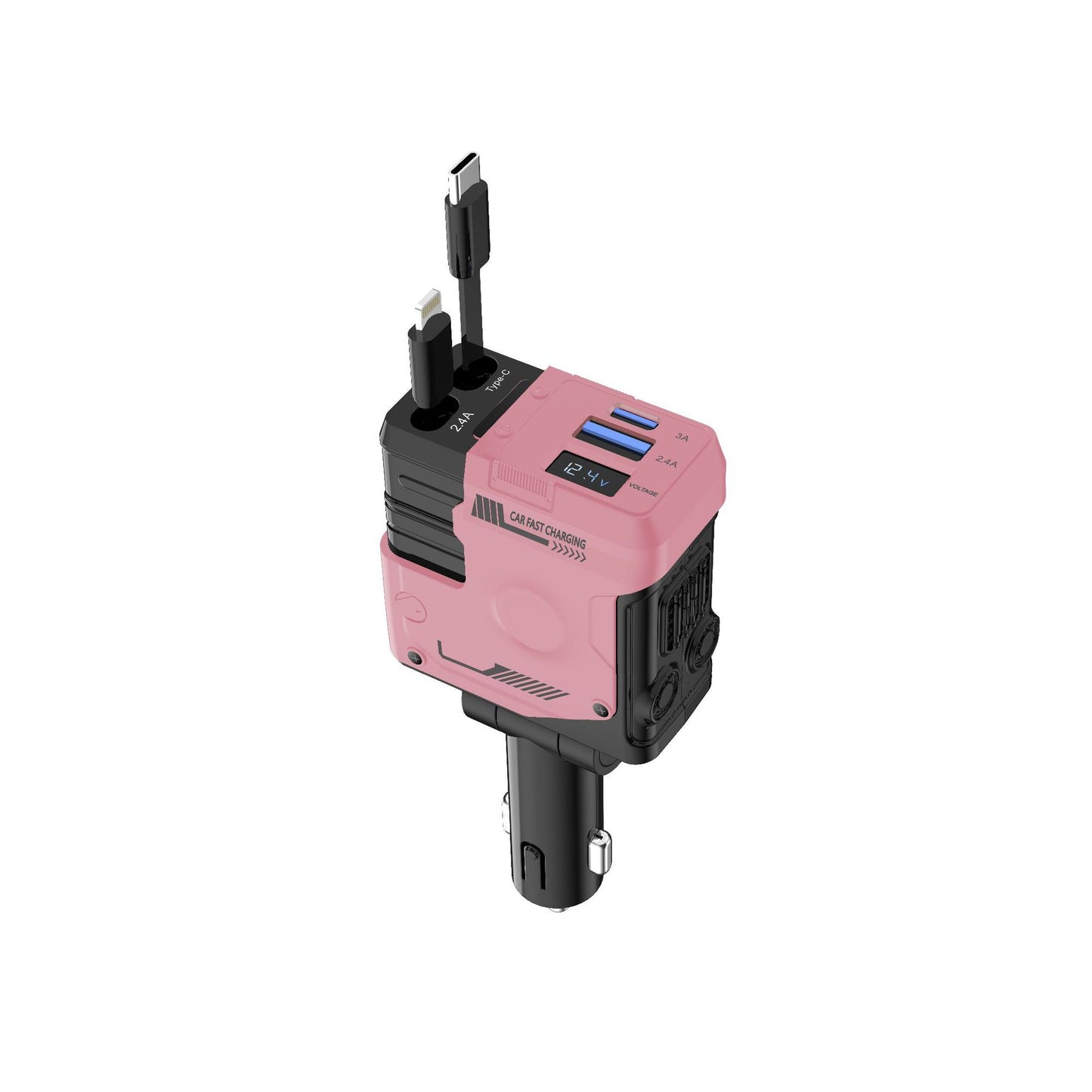 Car Charger Fast Charging And Retractable Four-in-one Vehicle dealsniper-net Apple Type C Pink