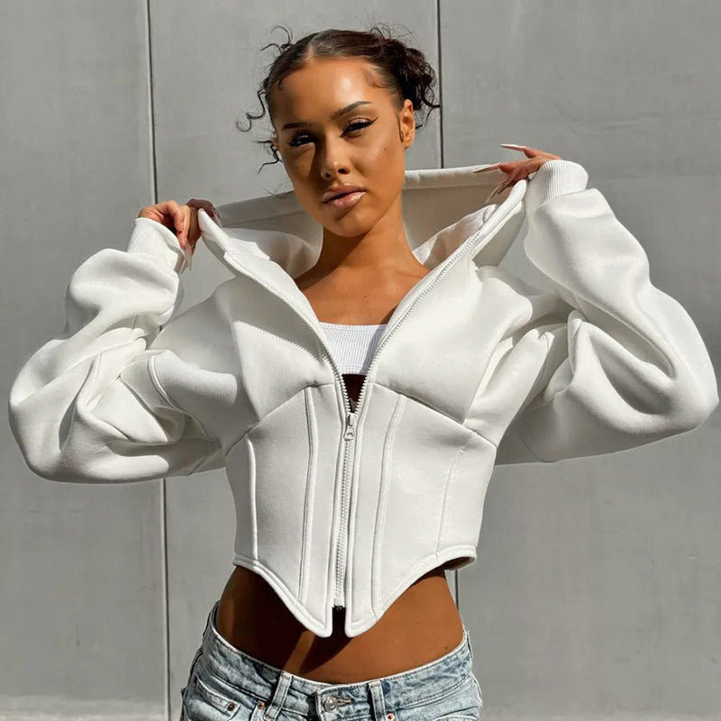 Zipper Hoodie Cardigan Y2K Ins Fashion Street Long Sleeve Women DealSniper.net White L