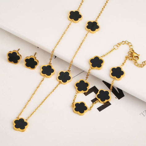Small Fresh And Lovely Green Drop Gum Flower Jewelry Gym From House Black three piece set 1PCS