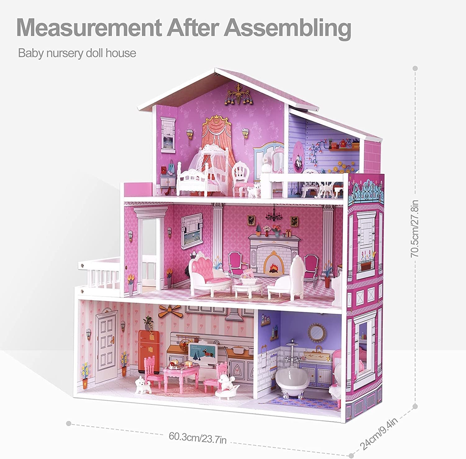 3 Levels Wooden Dollhouse Dreamhouse Girls Gift Kids dealsniper-net