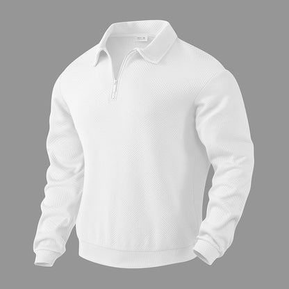 Lapel Jacquard Half-zipper Sweatshirt Fashion Solid Color Men DealSniper.net White L