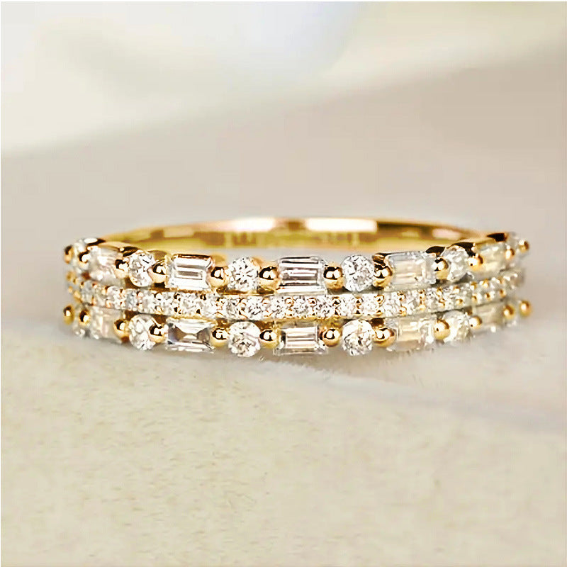 Multilayer Ring Three-layer Fine Circle Line Setting For Women Jewelry dealsniper-net Gold No 10