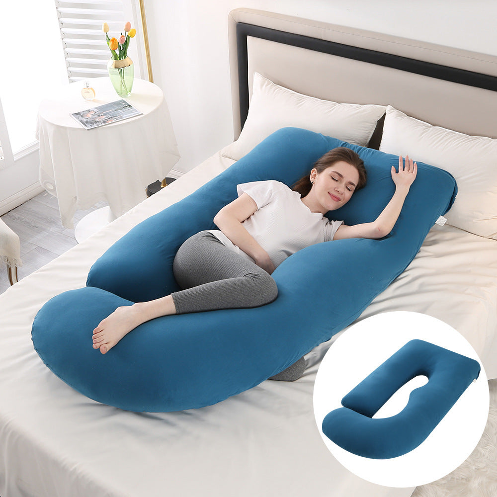 Maternity Pillow Waist Support Side Sleeping Slope Pillow J-type Health DealSniper.net Knitted Dark Blue 65x90x175cm