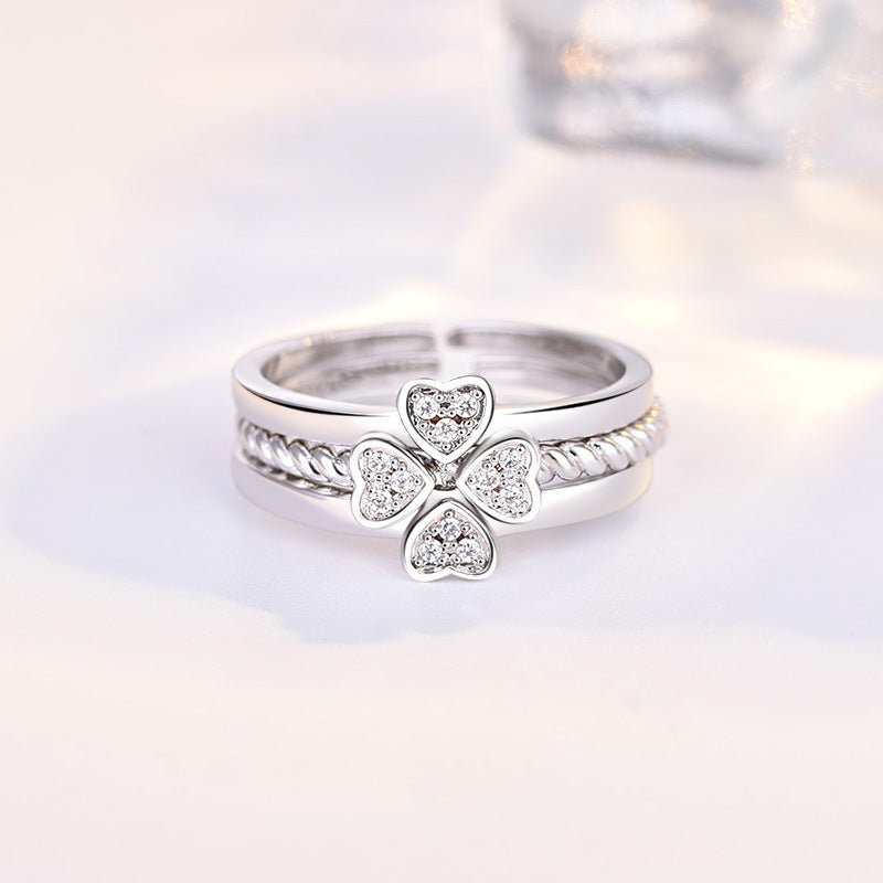 Ring Four-Leaf Clover Ring For Women Split Three-In-One Combination