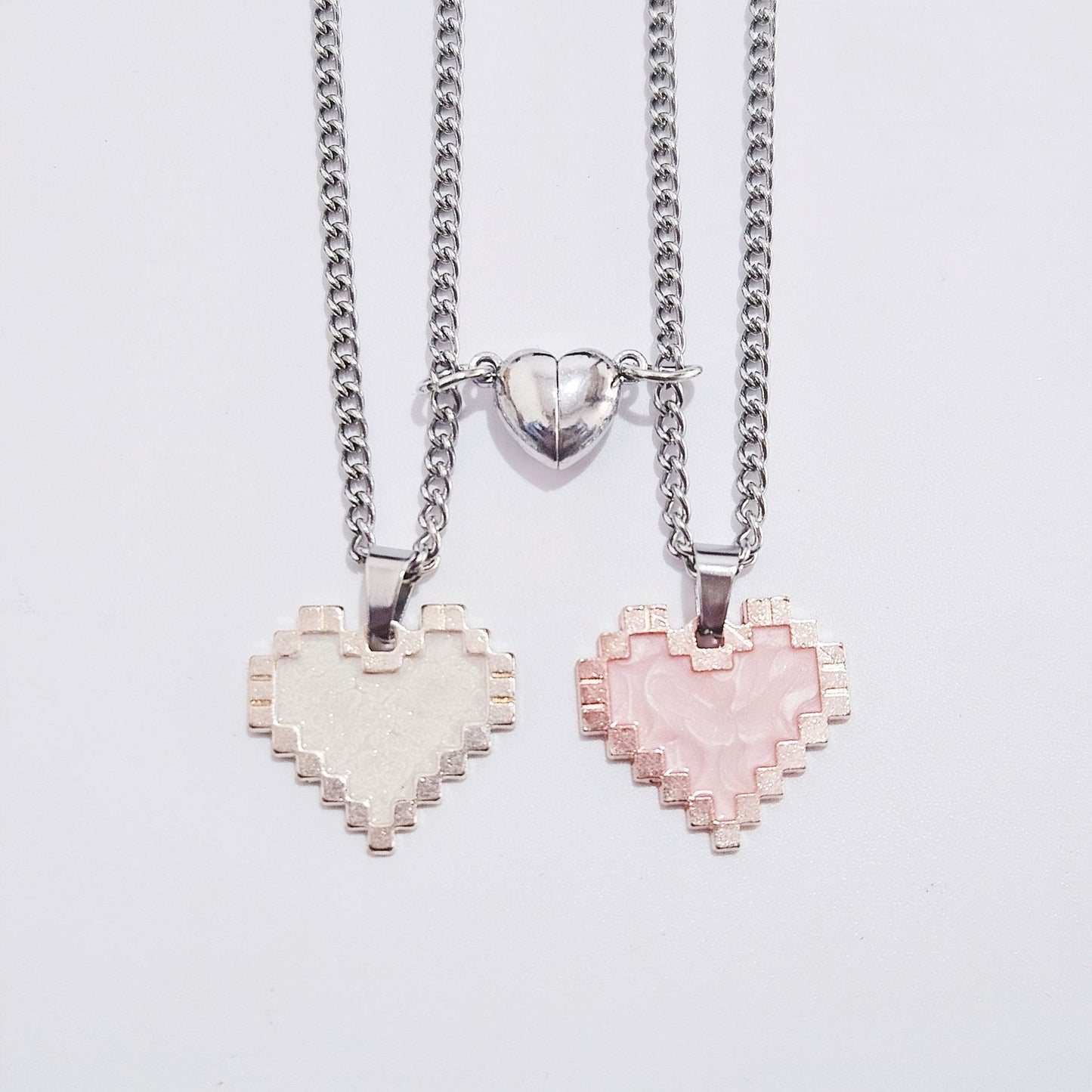 2pcs Magnetic Heart-shaped Mosaic Necklace Fashion Jewelry dealsniper-net Pink And White