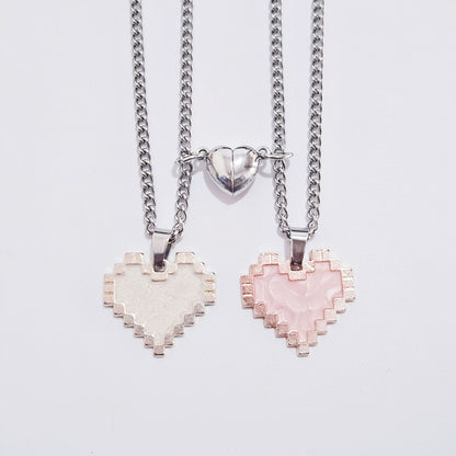 2pcs Magnetic Heart-shaped Mosaic Necklace Fashion Jewelry dealsniper-net Pink And White