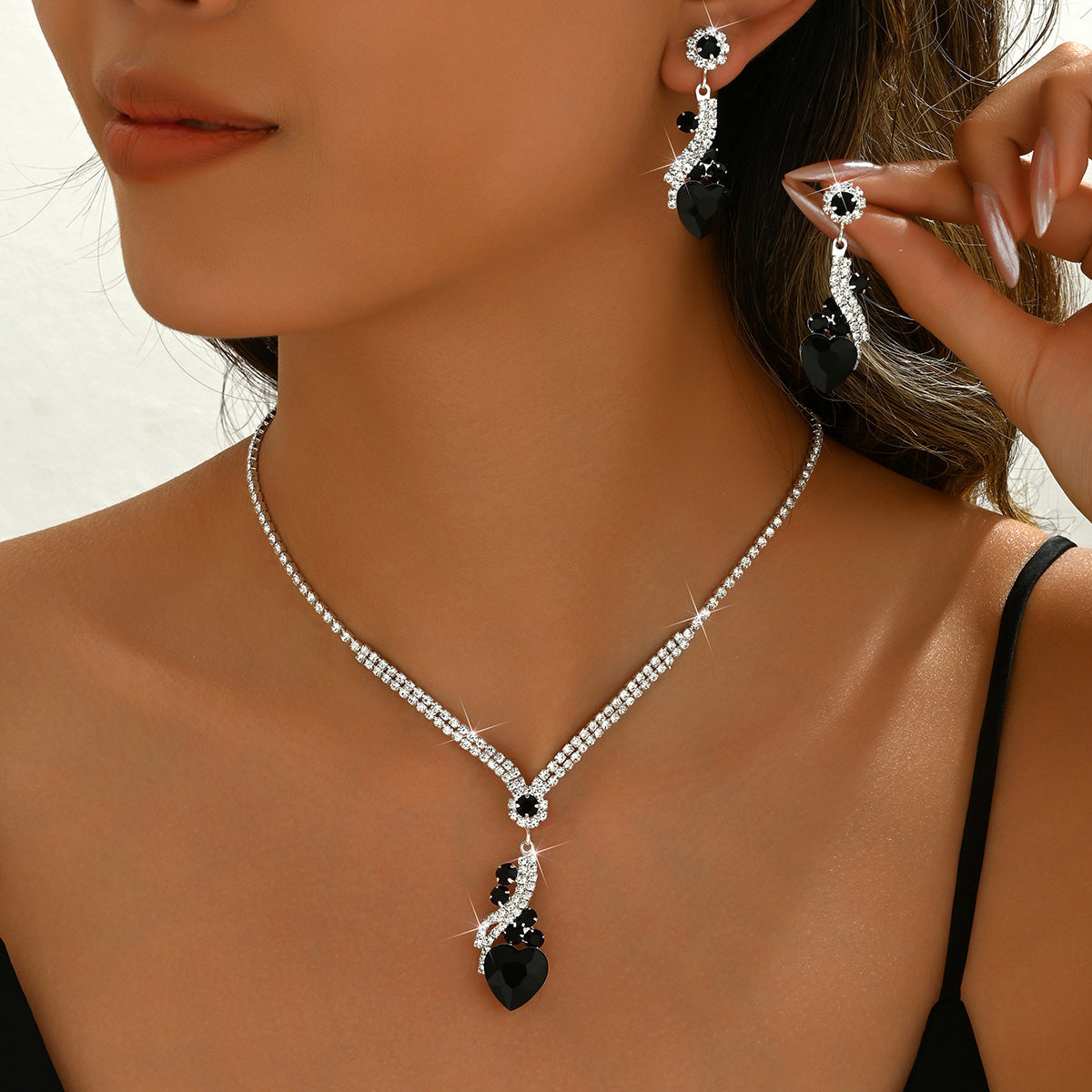 Cross-Border Jewelry Bridal Trendy Jewelry Peach Heart Crystal Jewelry Gym From House G430 black