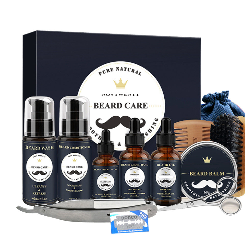 Care Roller Beard Care Balsam Comb Brush Pogonotomy Scissors Set Men dealsniper-net