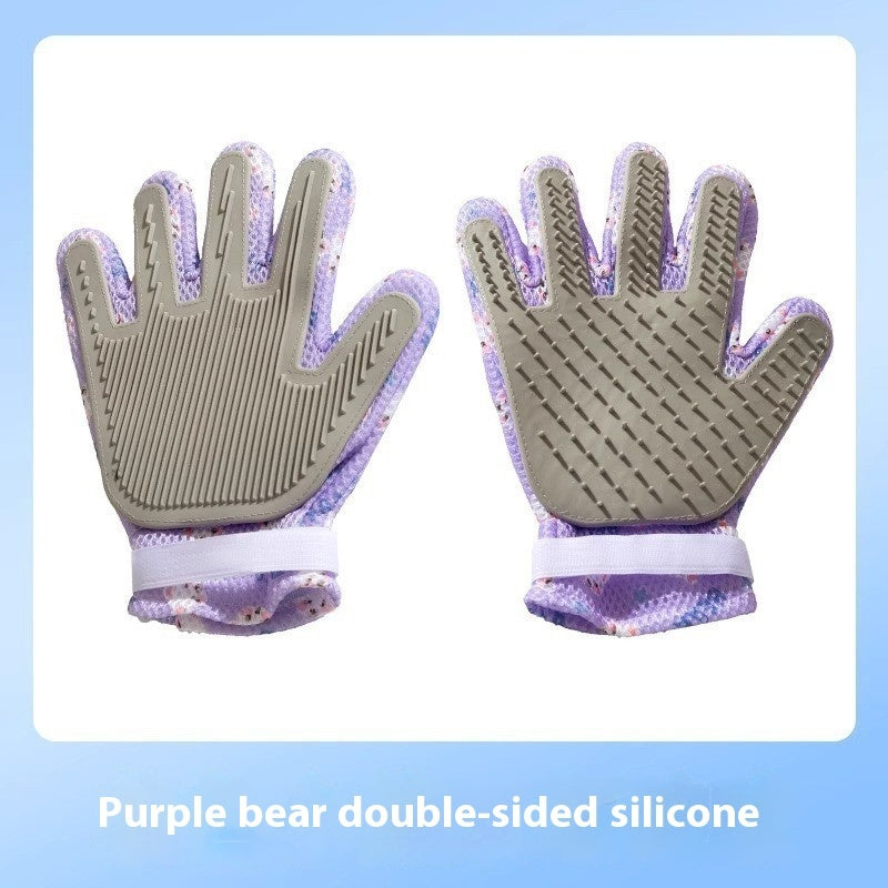 Pet Bath Cat Petting Gloves Double-sided Floating Hair Comb Pets Gym From House Purple Bear Double Side