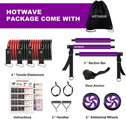 Pilates Bar Kit With Resistance Bands. Fitness Bar With Ab Roller For Abs Workout. Squat Machine.Core Strength Training Equipment.Portable Home Gym For Men And Women Sports DealSniper.net Purple