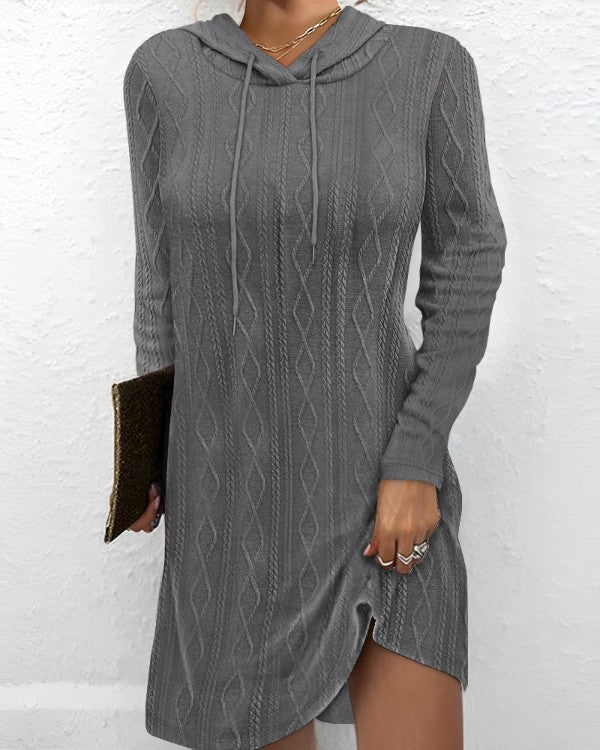 Long Sleeve Hooded Pullover Knitted Dress For Women Women DealSniper.net Gray 2XL