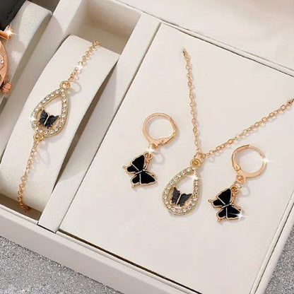 4PCS Set Luxury Women Butterfly Necklace Bracelet Jewelry dealsniper-net Black MS3098