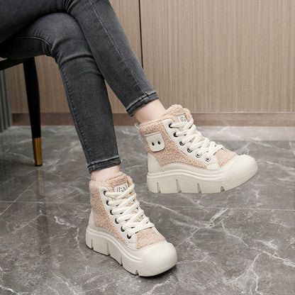 Lace-up High-top Flat Shoes For Women Winter Warm Cashmere Women dealsniper-net