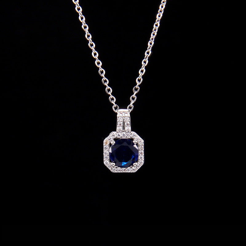 Cross-Border New Product Perfume Bottle Zircon Pendant Clavicle Chain Jewelry Gym From House Sapphire blue square diamond