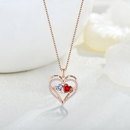 S925 Silver Double Love Necklace With Rhinestones Jewelry dealsniper-net Silver