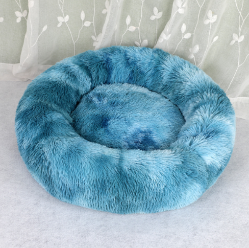 Doghouse plush round pets keep warm in autumn and winter Pets dealsniper-net Cyan Tie Dye 2XL