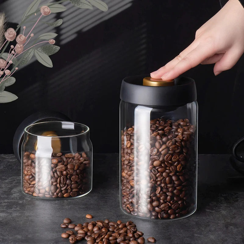 Vacuum Sealed Jug Set Black Coffee Beans Glass Airtight Canister Kitchen dealsniper-net