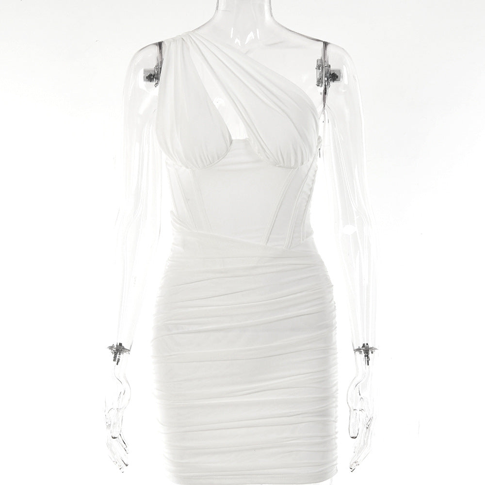 White Pleated Mini Summer Dress Vestidos Elegant Club Party Dresses Women Gym From House White A L