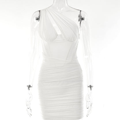 White Pleated Mini Summer Dress Vestidos Elegant Club Party Dresses Women Gym From House White A L