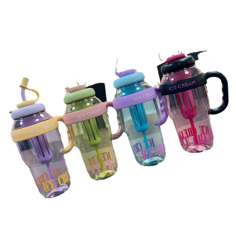 Plastic Water Bottle With Straw Cartoon Cup Drinking Cup