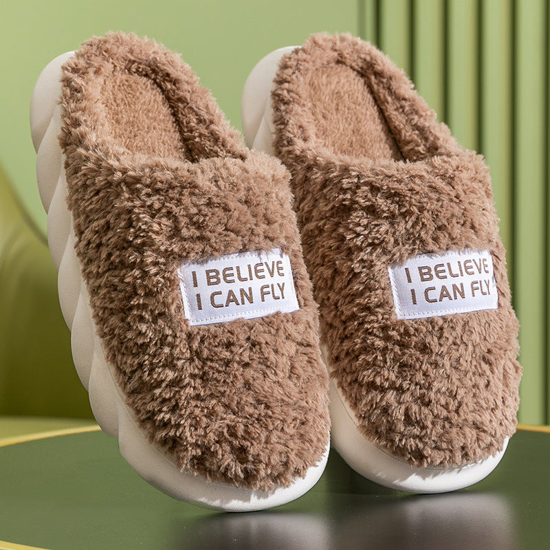 Warm Plush Slippers Home Shoes For Women Couple Winter Slippers Women DealSniper.net Brown 40to41