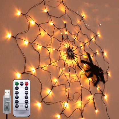 Halloween Led Spider Web String Light 5v Remote Control 8 Modes Deals DealSniper.net Warm white USB