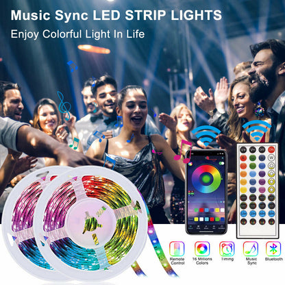 Led Strip Lights 5050 RGB Bluetooth Room Light Color Changing with Remote Home dealsniper-net