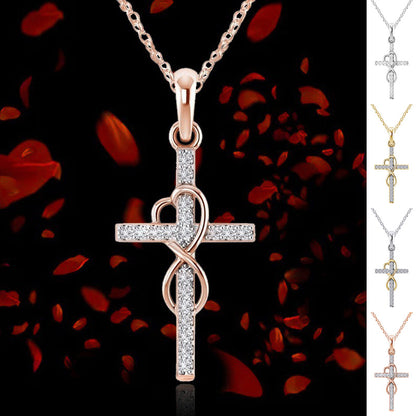 Alloy Pendant With Diamond And Eight-character Cross Necklace Jewelry dealsniper-net