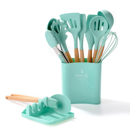 Kitchen Wooden Handle Kitchenware Set With Storage Square Bucket Kitchen DealSniper.net forest green