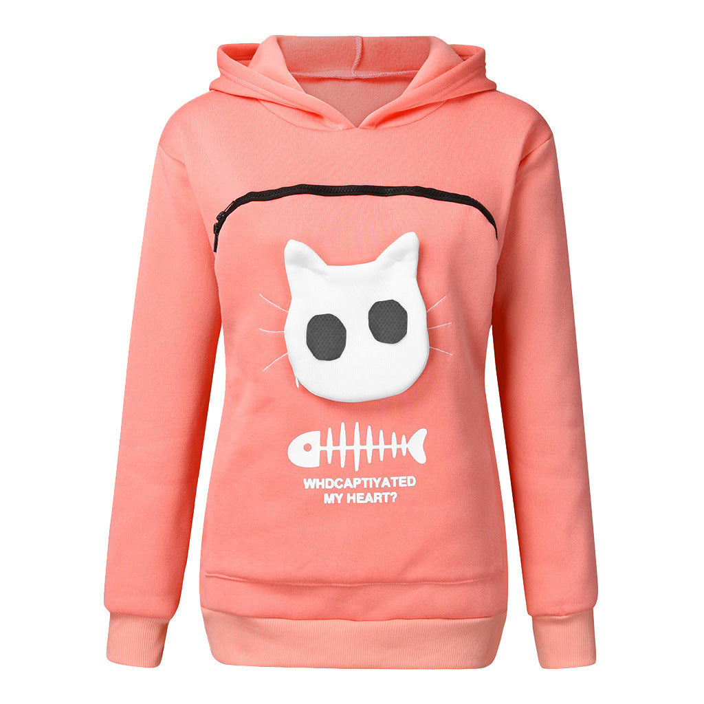 Cat print hoodie Women dealsniper-net Pink 3XL