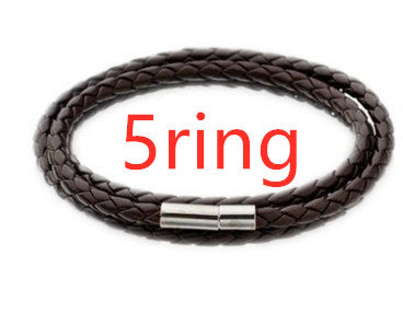 Personalized Mens Braided Genuine Leather Bracelet Stainless Steel