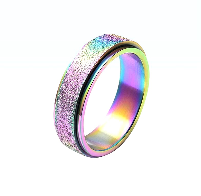 Anxiety Rings Rainbow Silver Color Relieve Stress Rings Jewelry Gym From House Colorful Size10