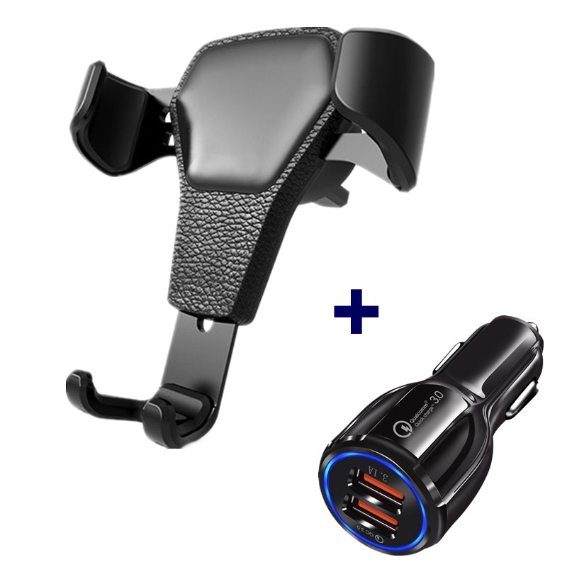 Leather grain gravity mobile phone car holder Phones DealSniper.net Charger holder