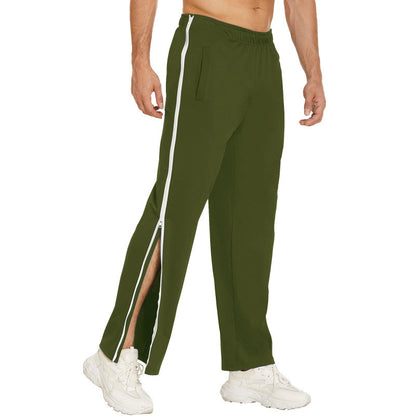 Men Trendy Zip Tearaway Basketball Sweatpants Loose Sports Men Gym From House Military green 2XL