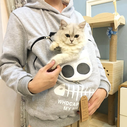 Women Hoodie Sweatshirt With Cat Pet Pocket Design Women dealsniper-net Light Grey L