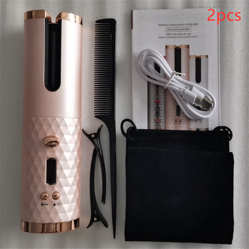 Multifunctional Automatic Wireless Curling Iron Beauty dealsniper-net Pink straight 2pcs