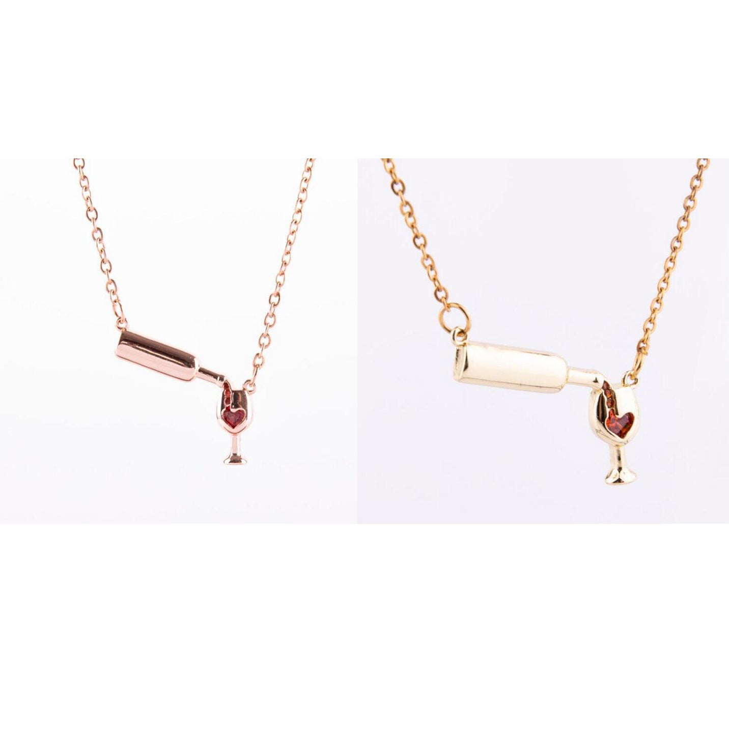 Wine Bottle Cup Pendant Necklace For Women Girls Wine Glass Jewelry dealsniper-net 1 Gold+1 Rose Gold