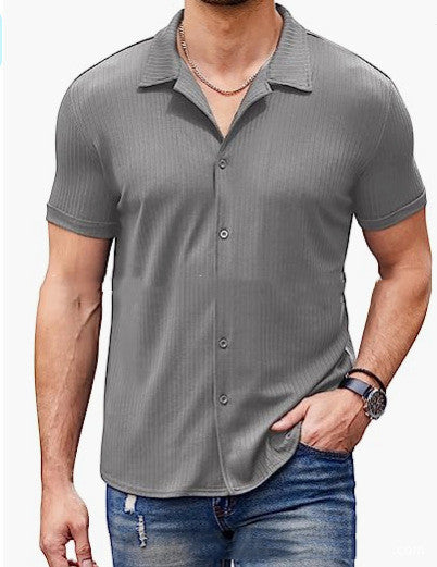 Casual Collar Short Sleeve Polo Shirt With Button Men's Cotton Blend Shirt Men DealSniper.net Gray 2XL