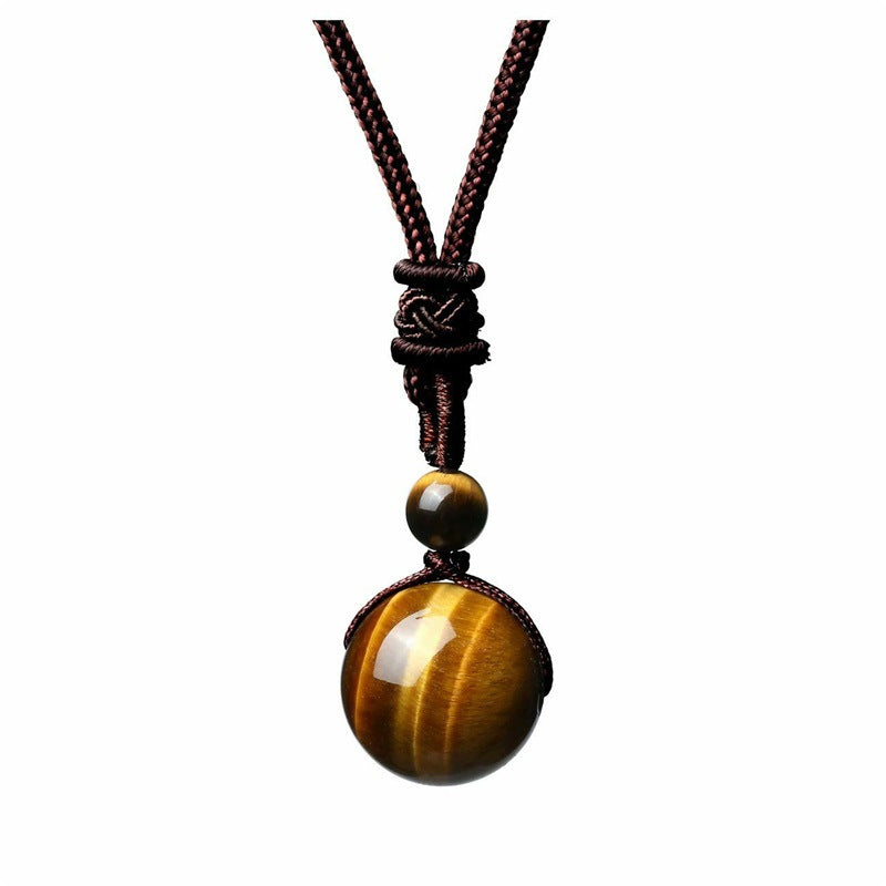 Fashion 16mm Natural Obsidian Pendant Amethyst Necklace For Men And Women Jewelry dealsniper-net Brown 1PC