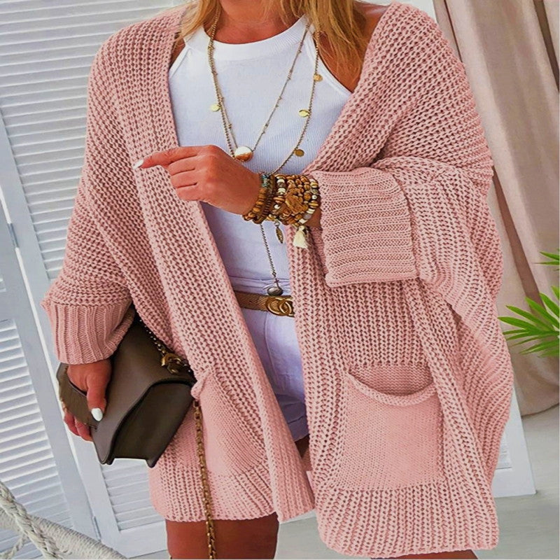 New Solid Color Loose Knitted Sweater Mid-length Coat Women dealsniper-net