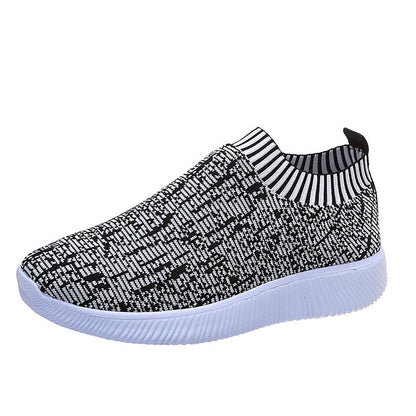 Stripe Knit Sock Shoes Flats Sneakers Running Walking Loafers Women dealsniper-net White Size35