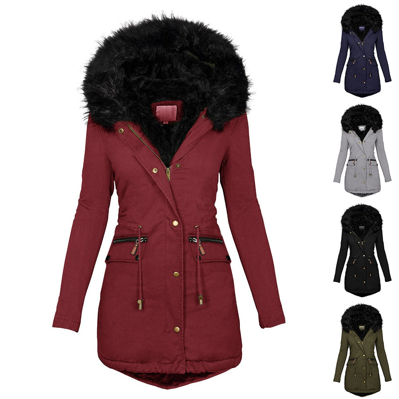 Women's Plush Hooded Parkas Winter Warm Thick Zip-up Jackets Women Gym From House