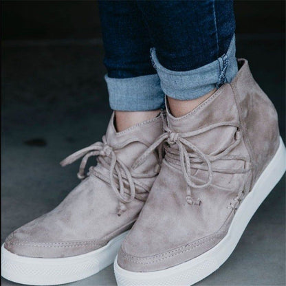 Fashion High-top Lace-up Flat Ankle Boots Women Women dealsniper-net Grey 38