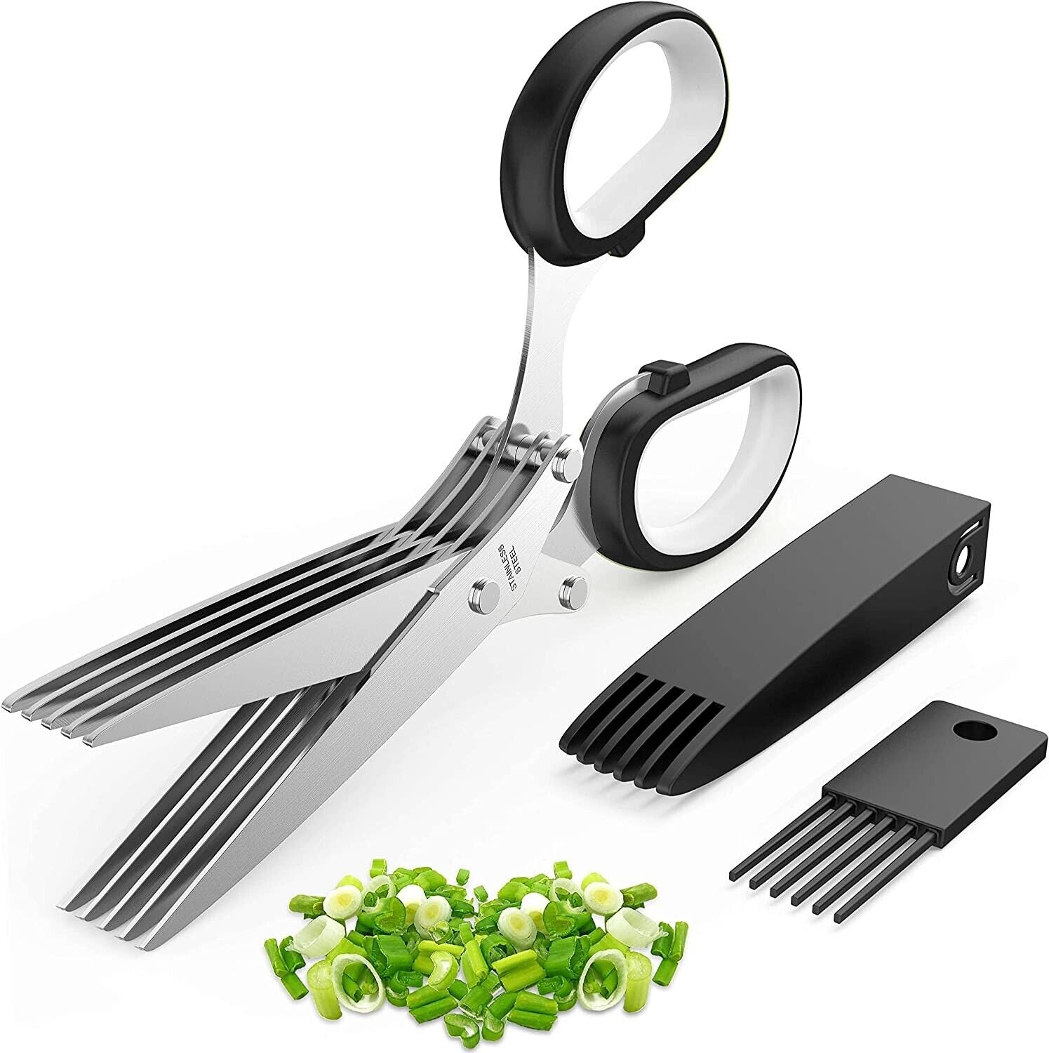 Herb Scissors With Multi Blades Stainless Steel Fast Cutting Shear Kitchen Tool Kitchen dealsniper-net Black