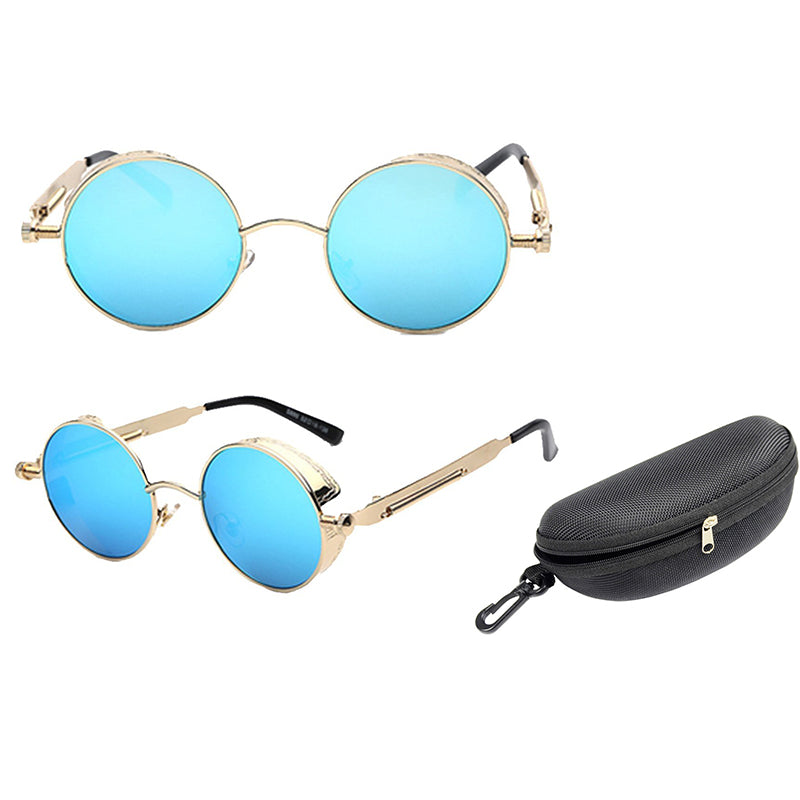 Austin Powers Vintage Round Metal Frame Sunglasses Women dealsniper-net GoldBlueWithBox