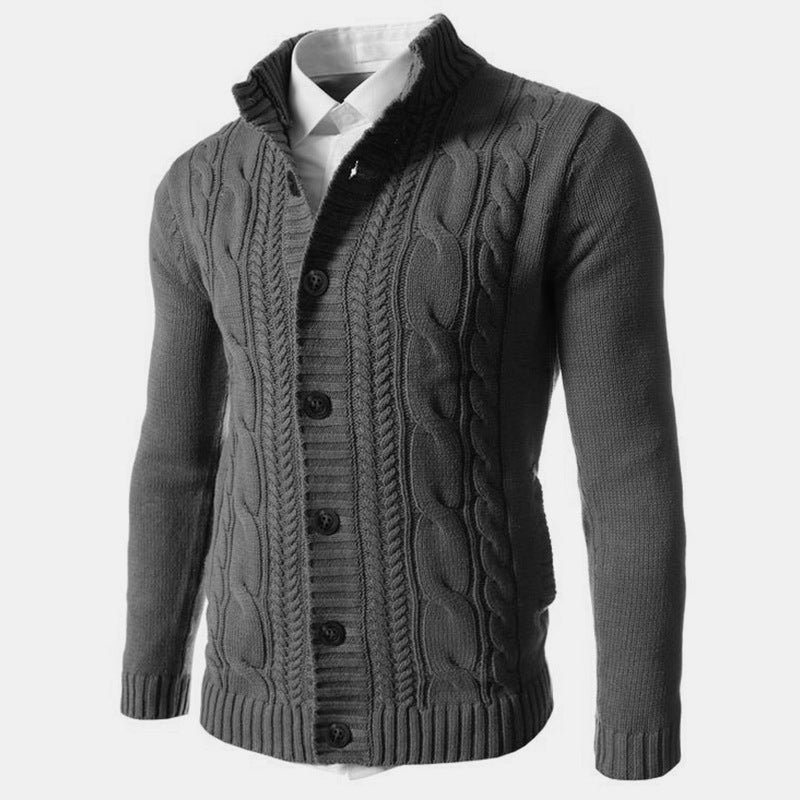 Men's Stand Collar Sweater Knit Button Cardigan Tops Men's Clothing Men dealsniper-net Dark Grey 3XL