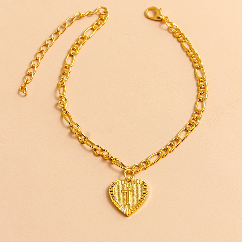 Initial Letter Anklet Gold Color Heart Pendant Foot Bracelets Women Jewelry dealsniper-net T